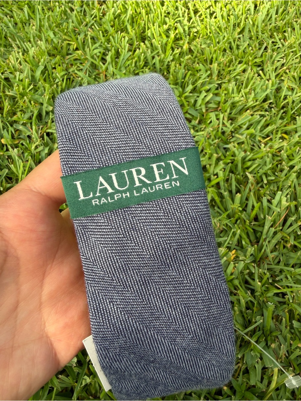NWT Lauren Ralph Lauren Blue Herringbone Wool Silk Tie Classic Necktie OS